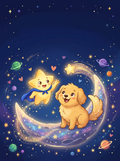 SheysUniverse — The Story of Our Universe comic book cover, featuring Nova the star and Max the puppy on a crescent moon