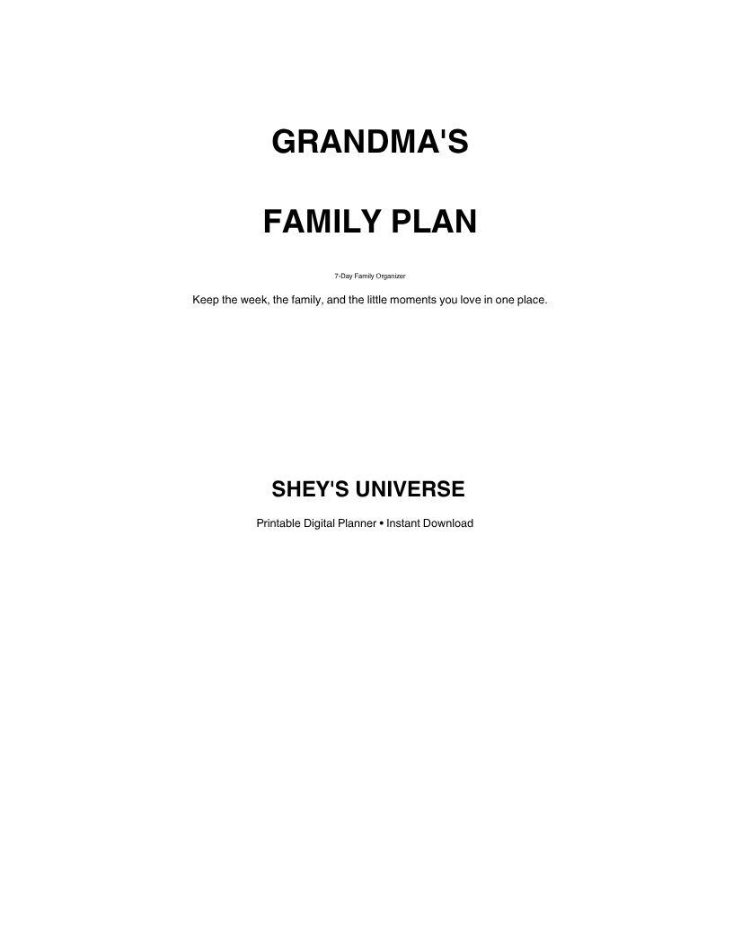 Grandma's Family Plan 7-Day Family Organizer cover